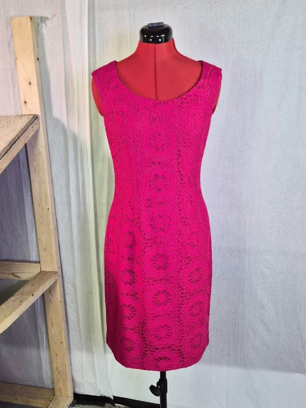 Adrianna Papell Womens Pink Lace Overlay Pencil Dress Size 8 Midi Zip Up F935